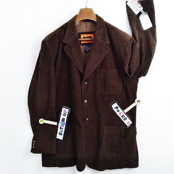 Izod Mens Logo Chocolate Brown Relaxed-Fit Corduroy Sport Coat Blazer XL - Picture 12 of 16